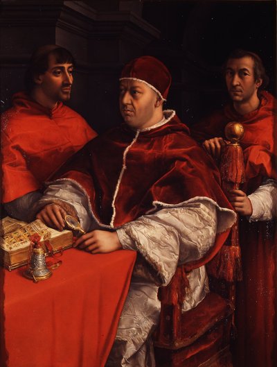 Portrait of Leo X with Cardinals Giulio de Medici and Luigi de Rossi by Michelangelo Buonarroti